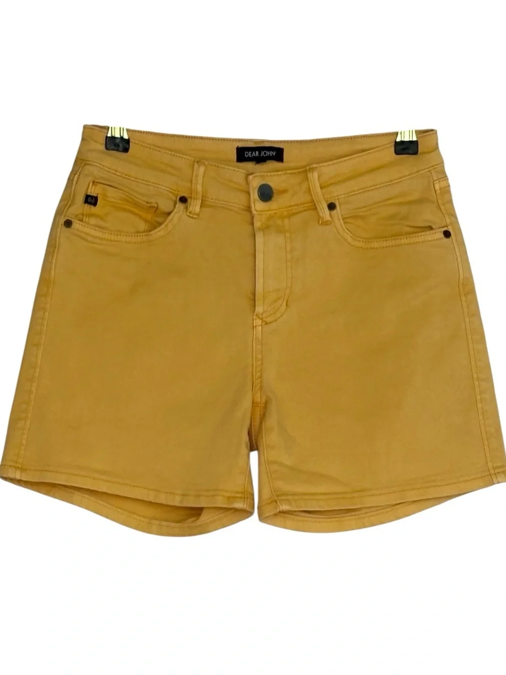 Dear John Mustard Denim High-Rise Zip Up Shorts Size 27